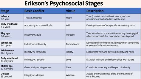 Eriksons Stages Of Development, Erikson Stages, Stages Of Psychosocial Development, Psychosocial Development, Emotion Psychology, Erik Erikson, Behavior Contract, Babysitting Activities, Stages Of Development