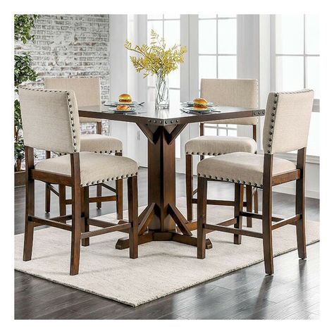 Gracie Oaks Ratley 5 Piece Counter Height Dining Set | Wayfair Counter Height Table Sets, Counter Height Pub Table, Rustic Counter, Counter Height Dining Table, Square Top, Counter Height Table, Counter Height Dining Sets, Pedestal Dining Table, Room Idea