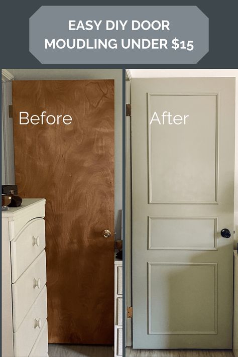 Farmhouse Door Interior, Brown Doors Interior, Easy Cabinet Makeover, Diy Door Molding, Tailgate Benches, Deur Makeover, Blushing Bungalow, Interior Door Makeover, Door Update