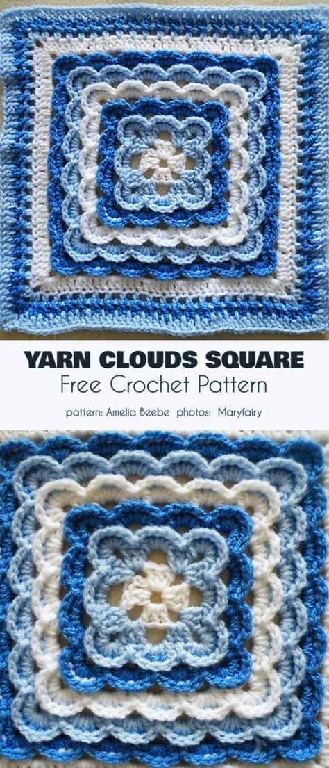 Yarn Clouds Square Free Crochet Pattern | Your Crochet Cloud Granny Square, Free Crochet Square, Crochet Squares Afghan, Crochet Granny Square Afghan, Crochet Carpet, Crochet Blanket Designs, Crochet Cow, Crochet Blocks, Your Crochet