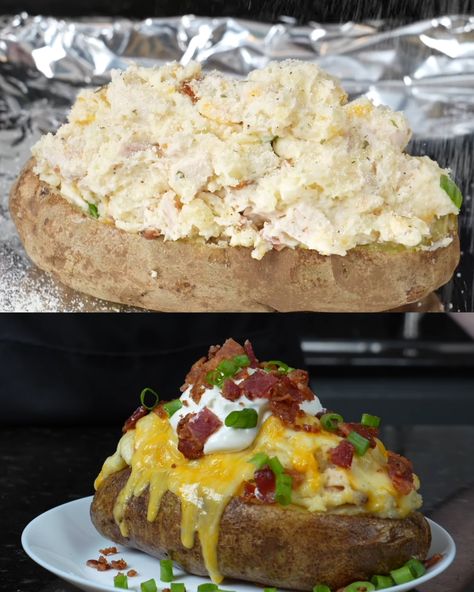 Loaded Baked Potatoes with Chicken, Bacon, and Ranch - Greenku Recipes Twice Baked Potatoes With Chicken, Loaded Chicken Twice Baked Potato, Chicken Bacon Ranch Baked Potato, Stuffed Baked Potatoes Chicken, Baked Potato With Chicken, Chicken Bacon Ranch Potatoes, Baked Potatoes With Chicken, Best Loaded Baked Potato, Chicken Baked Potato