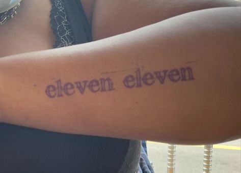 Eleven Eleven Tattoo Words, Eleven Eleven Tattoo, Eleven Tattoo, Blonde Braiding Hair, Tattoo Words, Eleven Eleven, Upper Arm Tattoos, Tattoos For Black Skin, Bald Head