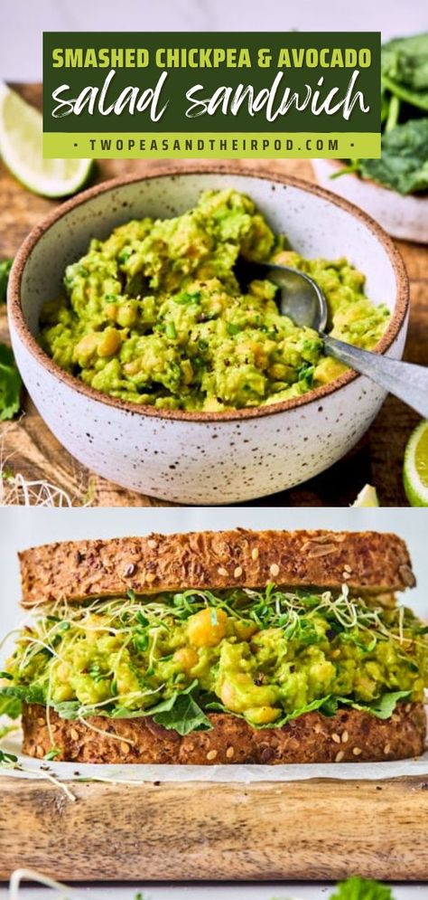 Smashed Chickpea & Avocado Salad Sandwich, healthy food ideas for lunch, healthy dinner ideas for tonight Smashed Chickpea Avocado Sandwich, Hummus And Avocado Sandwich, Chickpea And Avocado Sandwich, Avocado Chick Pea Salad Recipes, Easy Chickpea Salad Sandwich, Avocado And Chickpeas, Avocado Chickpea Mash, Chickpea Salad Sandwich Vegan, Chickpea Avocado Toast