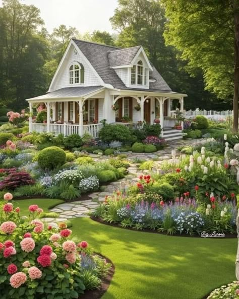 Floral Cottage Exterior, Old French Country House Exterior, Old French Country House, Woodsy House, French Country House Exterior, French Cottage Garden, Country House Exterior, Cottage Patio, English Cottage Decor