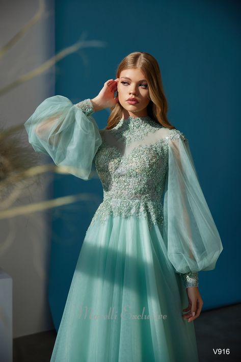 Full Sleeve Gowns, Tulle Prom Dress Long, Special Occasion Gowns, Destination Dress, Modest Prom, Alternative Wedding Dresses, Formal Dresses With Sleeves, Evening Dresses With Sleeves, Blue Dress Formal