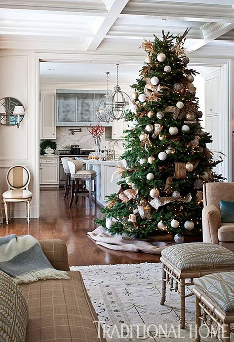 striped upholstery on chair Christmas Tree Inspiration Traditional, Background Sparkle, Sika Design, Navidad Natural, Christmas Tree Decorating Tips, Christmas Lights Background, Christmas Tree Pictures, Christmas Branches, Pretty Christmas Trees