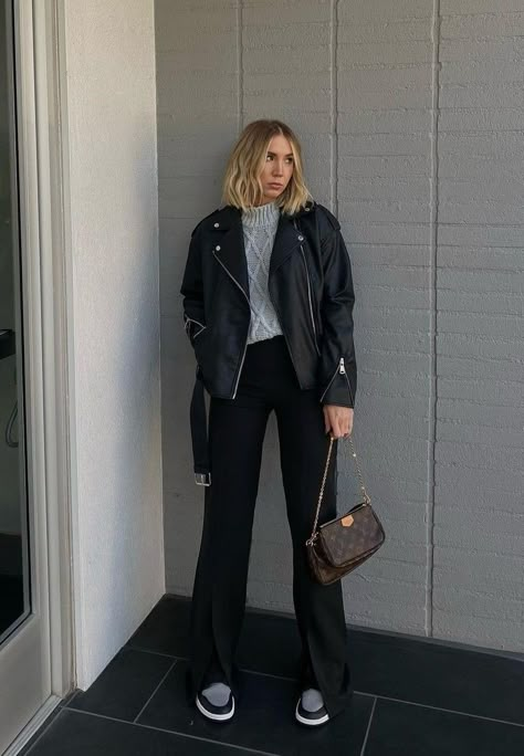 Biker Jacket Outfit Women, Womens Leather Jacket Outfit, Biker Jacket Outfit, Black Leather Jacket Outfit, Oversize Jacket, Elegant Classy Outfits, Work Outfit Ideas, Jacket Outfit Women, Women Inspiration