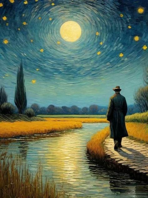 فنسنت فان جوخ, Easy Landscape Paintings, Starry Night Art, Vincent Van Gogh Art, Oil Painting Inspiration, Vincent Van Gogh Paintings, Classic Art Prints, Arte Van Gogh, Van Gogh Paintings