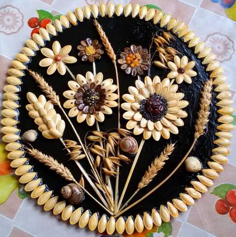 Seed Crafts For Kids, Pumpkin Seed Crafts, Pista Shell Crafts, Seed Craft, Pistachio Shells, Thali Decoration Ideas, Paper Flower Art, Shell Crafts Diy, Art N Craft