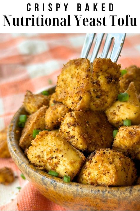 Nutritional Yeast Tofu is crispy and flavorful with a slightly cheesy taste from, you guessed it, nutritional yeast! These crispy tofu bites are easy to make in the oven or air fryer in 30 minutes. These crispy tofu nuggets are the perfect addition to any meal. Add these crispy baked tofu bites to your favorite salad, pasta, tacos, or just enjoy them with your favorite sauce! I love the cheesiness this nutritional yeast tofu adds to vegan caesar salad. Tofu Bites, Crispy Baked Tofu, Tofu Recipes Healthy, Tofu Nuggets, Tofu Recipes Easy, Vegan Caesar Salad, Vegan Coleslaw, Vegan Caesar, Tofu Recipes Vegan