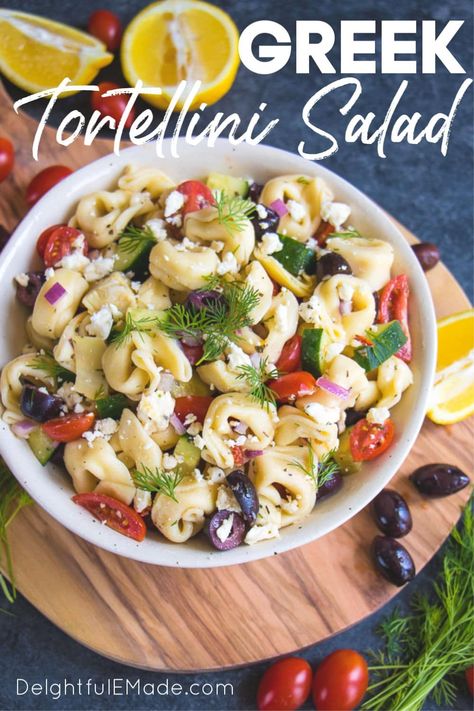 Easy Greek Tortellini Salad | How to Make Tortellini Salad the EASY way! Cold Tortellini Pasta Salad Italian, Cold Entrees Dinners, Tortelini Salad, Tortillini Salad, Cold Entrees, Greek Yogurt Dressing Recipes, Greek Tortellini Pasta Salad, Salad Recipes For A Crowd, Greek Tortellini