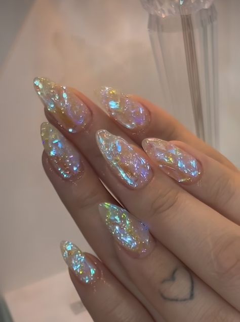 Sparkly Summer Nails, Holographic Nail Designs, Nail Art Paillette, Festive Nail Designs, Opal Nails, Glittery Nails, Glass Nails, Nail Swag, Festival Nails