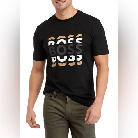 Hugo Boss Men’s Tiburt Layered Chest Logo Print Graphic T-Shirt Comes In Brand New With Tags Comes In Various Sizes Hugo Boss Men, Lakers T Shirt, Hugo Boss Orange, Boss Men, Boss Shirts, Black Short Sleeve Shirt, Color Block Tee, Boss Black, Blue Crew