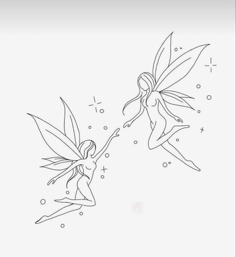 Fairies Tattoos For Women, Flying Fairy Tattoo, Fairy Outline Tattoo, Afro Fairy Tattoo, Minimalist Fairy Tattoo, Fairy Outline, Small Fairy Tattoos, Cute Simple Tattoos, Simple Tattoos For Women