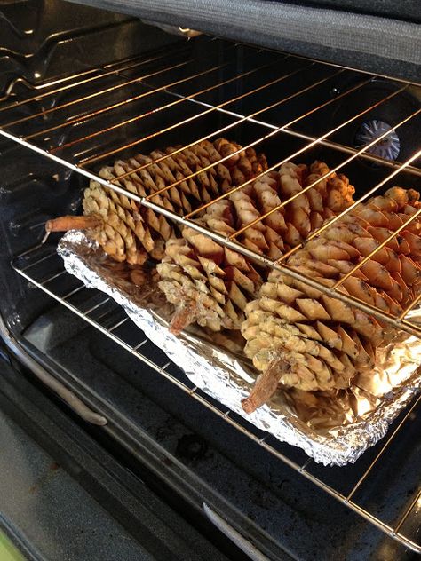 TUESDAYS WITH DORIE: How to remove the sap from Sugar Pine Cones Huge Pinecone Crafts, Giant Pine Cones Decorating Ideas, Sugar Pine Cone Crafts, Sugar Pine Cones Decorations, Pinecone Gifts, Giant Pine Cones, Sugar Pine Cones, Foil Bake, Pinecone Decor