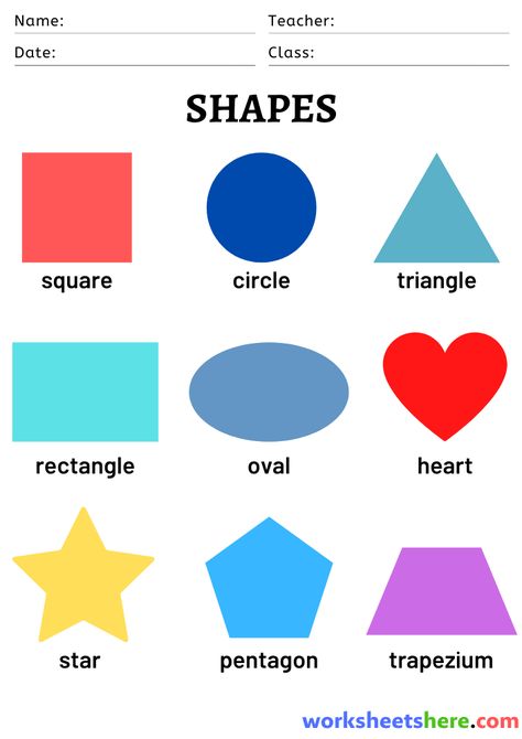 Shapes Names with Pictures, 2D Shapes Names List - WorksheetsHere.com 2d Shapes Names, Names List, Shape Names, Pentagon Shape, Abstract Leaf, 2d Shapes, Name List, Phonics Worksheets, Heart Diamond