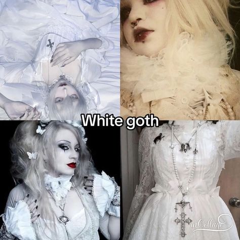 What's your favorite type of goth? 🦇🖤🦇 . Credit: y0u.c4nt.c4tch.m3.n0w Goth In White, Black And White Goth Aesthetic, White Goth Makeup, White Goth Outfit, White Goth Aesthetic, Light Goth, Types Of Goth, Goth Fits, Goth Stuff