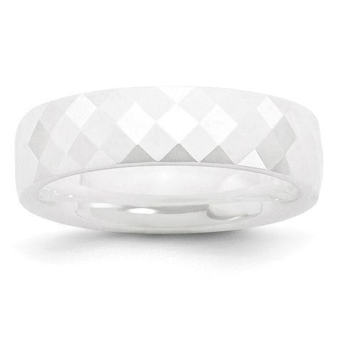 Ceramic White 6mm Faceted Polished Band Ring - In Ceramic - FREE gift-ready jewelry box - Ring Size Options:  5 5.5 6 6.5 7 7.5 8 8.5 9- Polished -- Faceted - Bow Jewelry, Initial Pendant Necklace, Ceramic Rings, Ring Shapes, Hoop Earring Sets, Unisex Ring, Ring Fit, Jewelry Companies, Black Bow