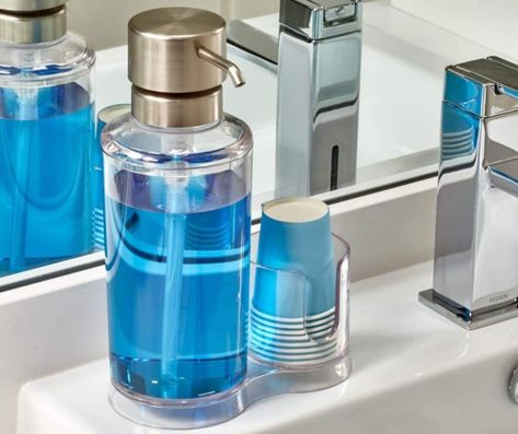 Mouthwash Dispenser Ideas, Mouthwash Dispenser, Bathroom Night Light, Housewares Design, Best Mouthwash, Bathroom Countertop, Best Commercials, Bathroom Countertops, Diy Bathroom Decor