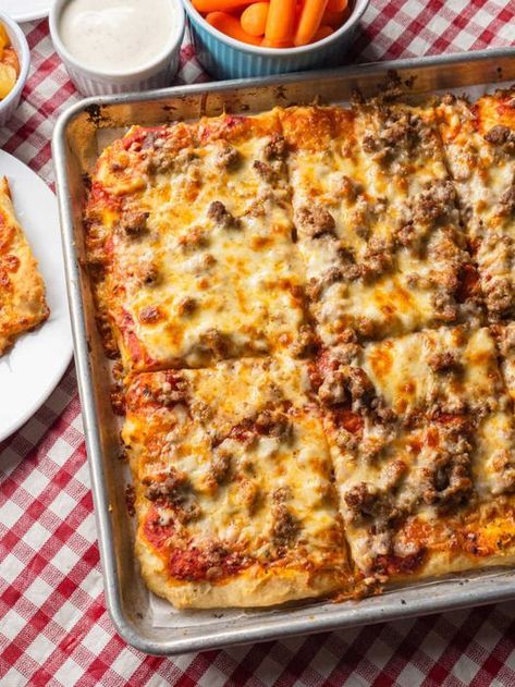 Fine Southern Dish Lunch Lady Pizza Recipe, Lunch Lady Pizza, School Lunch Pizza Recipe, School Cafeteria Pizza Recipe, School Pizza, Square Pizza, Pizza Lunch, School Lunch Recipes, Cafeteria Food