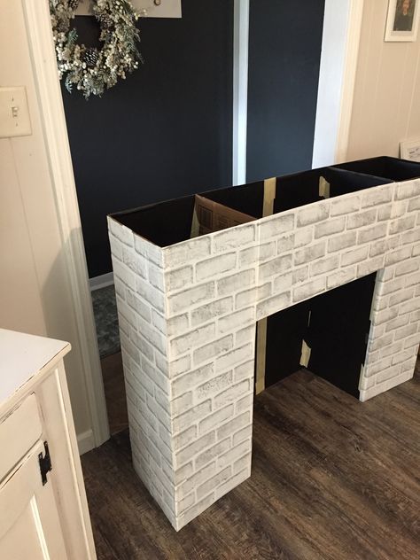 Cardboard Box Fireplace Diy, Diy Fireplace Mantle Cardboard, Box Fireplace Cardboard, Diy Fireplace Cardboard, Cardboard Mantle, Diy Fake Fireplace Cardboard, Diy Christmas Fireplace Cardboard, Cardboard Fireplace Diy, Diy Cardboard Fireplace