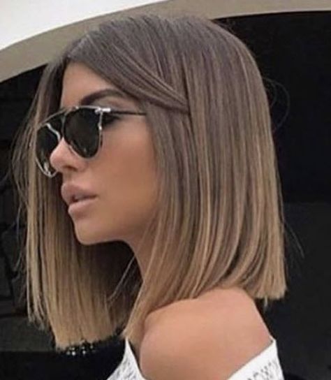 Ash blond ombre on dark brunette base Shoulder Length Sleek Hair, Ombre On Bob Haircut, Sleek Shoulder Length Bob, Sleek Brunette Bob, Dark Blond Shoulder Length Hair, Sleek Shoulder Length Hair, Balayage Hair Brunette With Blonde Short, Ombre Bob Brunette, Dark Blonde Shoulder Length Hair