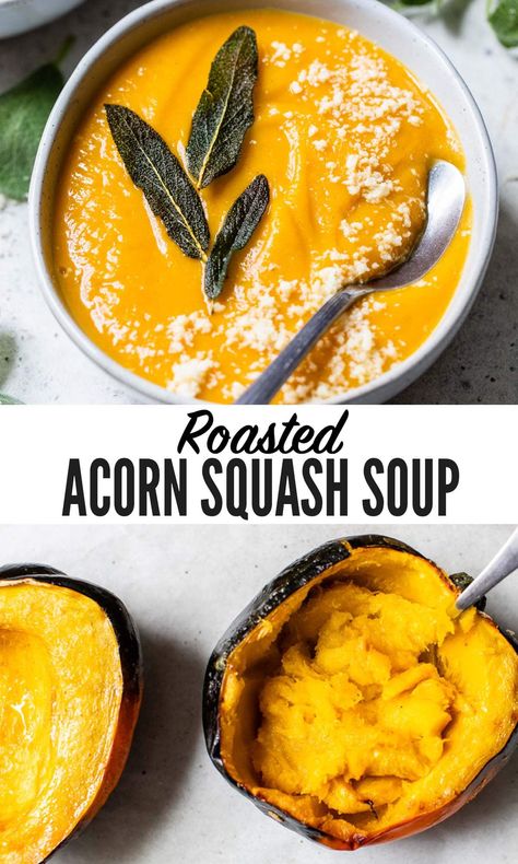 Healthy Fall Soups, Acorn Squash Soup, Holiday Soups, Roasted Acorn Squash, Acorn Squash Recipes, Squash Soup Recipe, Fall Soup, Fall Soup Recipes, Holiday Side