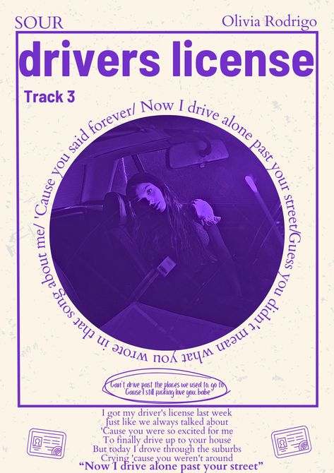 Drivers license ♡ Olivia Rodrigo ♡ sour ♡ poster ♡ music poster Olivia Song, Olivia Lyrics, Music Poster Ideas, Song Words, Youtube Success, Poster Music, Dorm Posters, Taylor Swift Posters, Lyric Poster