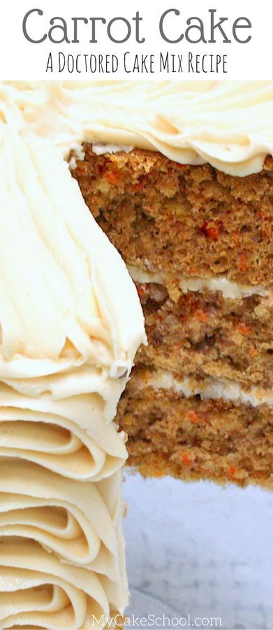 This DELICIOUS Carrot Cake Recipe starts with a simple cake mix! There are so many flavorful add-ins that nobody would guess it wasn't scratch. YUM! MyCakeSchool.com via @mycakeschool Carrot Cake From Spice Cake, Carrot Cake From Mix Recipe, Easy Carrot Cake From Box Recipe, Spice Cake Mix Carrot Cake, Box Mix Carrot Cake Recipes, Carrot Cake From Box Recipe, Box Cake Mix Hacks Carrot Cake, Doctored Up Boxed Carrot Cake, How To Doctor Up A Box Carrot Cake