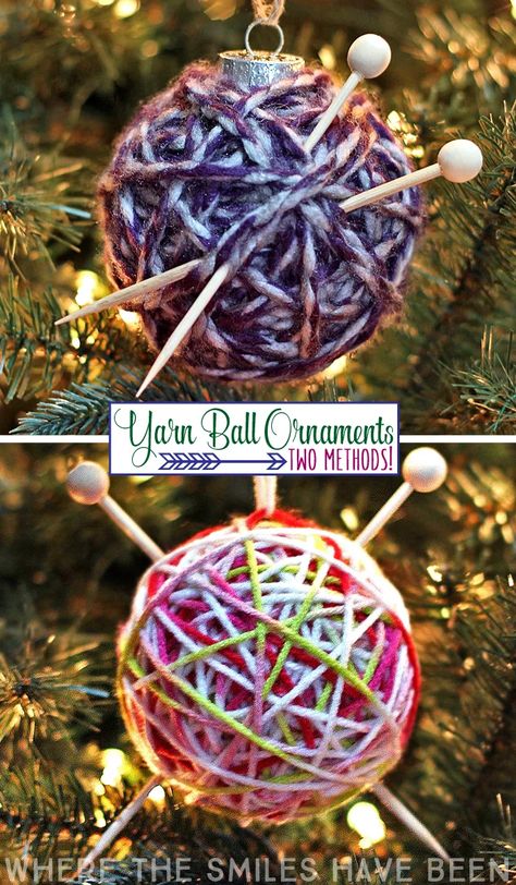 Yarn Ball Wreath Diy, Yarn Ball Ornaments, Christmas Yarn Crafts, Yarn Ball Wreath, Yarns Ornaments, Calendar Craft, Christmas Yarn, Crochet Christmas Stocking, Ornament Craft