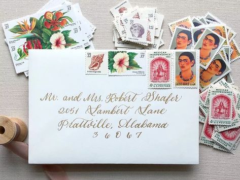 Vintage Stamps Wedding Invitation, Vintage Stamps Postage, Vintage Inspired Wedding Invitations, Cactus Stamp, Usps Stamps, Wedding Postage Stamps, Wedding Stamps, Wedding Postage, Forever Stamps