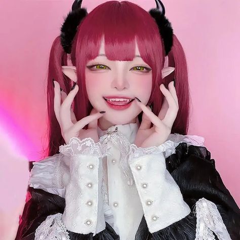 𝔇𝔢𝔱𝔞𝔦𝔩𝔰: Style: Cosplay, Animewear, Halloween Material: Chiffon Quantity: Outfits+ Headband +fake ears+ tights +fake teeth+ tails (if you want wig choose package with wig) This Halloween, be the succubus at your party with this exclusive Lingerie Set. The whole package comes with wings, fake ears and teeth, socks, a headband, and of course the outfit. Enjoy free shipping with a purchase of over 50$ SIZE CHEST WAIST HIP RECOMMENDED HEIGHTS 31-33 in 24-26 in 34-35 in 5'1-5'3 inM 33-35 in 26 Marin Succubus Cosplay, Cosplay Poses Ideas, Egirl Cosplay, Succubus Costume, Succubus Cosplay, Foto Muro Collage, Costume Lingerie, Fake Teeth, Kostum Cosplay