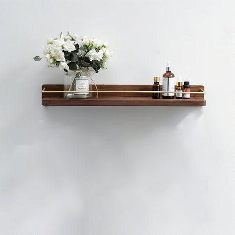 AllModern Rylinn 16'' Modern Brass Wooden Shelf | Wayfair Walnut Floating Shelves, Mug Storage, Brass Shelves, Shelf Hanger, Small Succulent Plants, Towel Shelf, Shelf Wood, Black Walnut Wood, Brass Wood