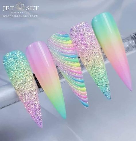 Vanessa Nails, Unghie Sfumate, Unicorn Nails, Long Acrylic, Glam Nails, Uñas Acrilicas, Coffin Nails Designs, Bling Nails, Pretty Acrylic Nails