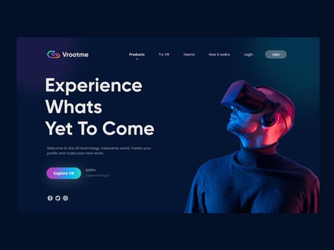 Virtual Reality UI - Metaverse Website - Landing Page by Ahmed Rumon - Logo & Branding Designer on Dribbble Metaverse Website Design, Vr Presentation, Metaverse Website, Metaverse Logo, Website Colors, Tech Website, Game Website, Beautiful Web Design, Gaming Website