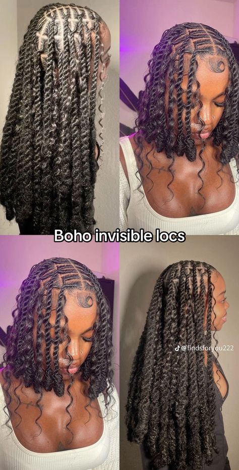 Coco Twist Braids Hairstyle, Invisible Boho Locs, Short Invisible Locs, Boho Invisible Locs, Hairstyles For Black People, Individual Locs, Invisible Locks, Boho Bob, Invisible Locs