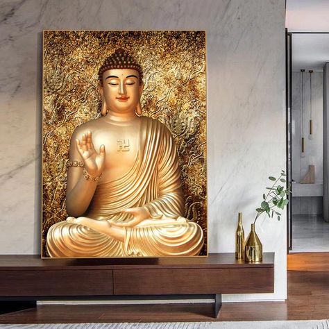 Golden Buddha, Buddha Wall Art, Buddha Painting, Tableau Art, Paint Print, Gustav Klimt, Wall Art Pictures, Canvas Texture, Posters And Prints