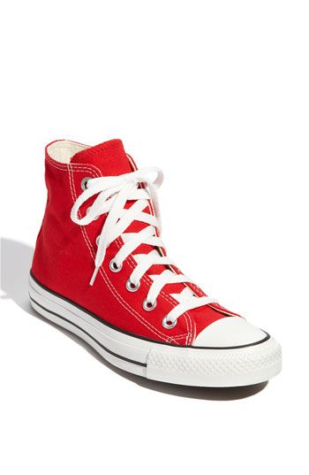 Converse Chuck Taylor® High Top Sneaker (Women) available at #Nordstrom Converse Rouge, Baskets Converse, Converse Wedding Shoes, Converse High Top, Red Converse, High Top Sneaker, School Looks, Converse Sneakers, Converse Chuck Taylor High