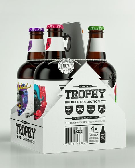 Trophy Beer #illustration #typography #branding #design brand identity. Better Living Through Beer http://pinterest.com/wineinajug/better-living-through-beer/ Beer Pack, Craft Beer Packaging, Beer Carrier, Beer Box, Packaging Design Trends, Beer Packaging, Beer Design, Wine Packaging, Beverage Packaging