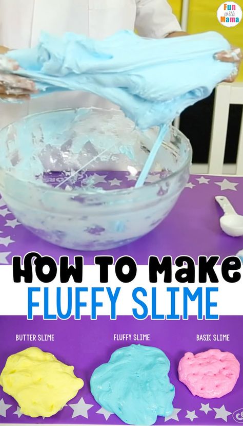 How to Make Fluffy Slime #slime #recipe #howto #video Fluffy Slime Without Glue, Fluffy Slime Ingredients, Easy Fluffy Slime Recipe, Slime Experiment, Basic Slime Recipe, Edible Slime Recipe, Homemade Slime Recipe, Fluffy Slime Recipe, Making Fluffy Slime