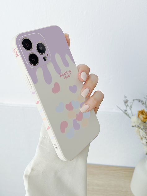 Multicolor  Collar  TPU Heart Phone Cases Embellished   Phone/Pad Accessories Phone Cover Ideas Aesthetic, Προϊόντα Apple, Clear Phone Case Design, Phone Case Diy Paint, Diy Phone Case Design, Heart Phone Case, Phone Cover Design, Girly Phone Cases, Kawaii Phone Case