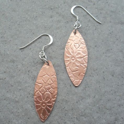 Copper Sheet Jewelry, Copper Earrings Handmade Ideas, Folksy Christmas, Copper Earrings Handmade, Rolling Mill, Copper Jewellery, Copper Jewelry Handmade, Copper Sheets, Wire Earrings