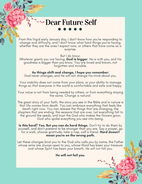 Knowing this year will bring lots of change, I wrote a letter to my future self. Print the PDF (free!) or write your own "Dear Future Self" letter here! Dear Future Self Letters Ideas, Self Poem, Self Template, Letter To My Future Self, Dear Future Self, To My Future Self, Letter To Future Self, My Future Self, Poem Template