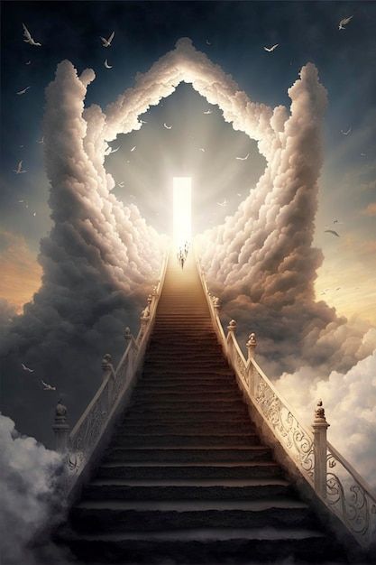 Stairs To Heaven, Heaven Tattoos, Christian Illustration, Church Backgrounds, Heaven's Gate, Cloud Canvas, Heavenly Places, Heaven Art, Way To Heaven