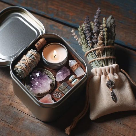 Altar In A Box Ideas, Witch Alter Set Up Ideas, Sleep Altar, Tarot Alter Ideas, Alter Ideas Spiritual Crystals, Altar Box Ideas, Crystal Storage Ideas Diy, How To Make An Alter, Mini Altar Ideas