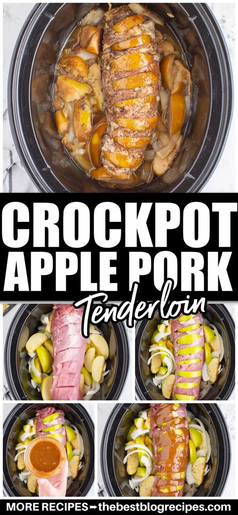 Crockpot Tenderloin, Tenderloin Crockpot, Pork Tenderloin Crock Pot Recipes, Crock Pot Pork Tenderloin, Pork Tenderloin With Apples, Tenderloin Recipes Crockpot, Pork Loin Crock Pot Recipes, Crockpot Pork Loin, Apple Pork Tenderloin