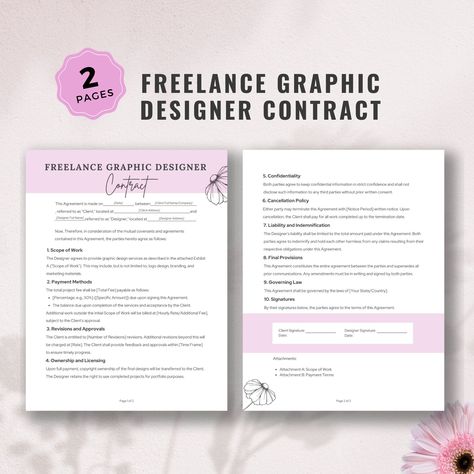 Editable Freelance Graphic Design Contract Template, 2 Page Contract, Graphic Design Terms, Service Agreement, Modern design, Canva Template Graphic Design Contract, Graphic Design Terms, Employment Form, Design Contract, Business Hacks, Business Fonts, Contract Design, Professional Fonts, Font Inspiration