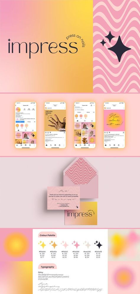 Corporate Identity Branding, Press On Nail Branding, Funky Social Media Design, Sparkle Logo Design Ideas, Nails Social Media Design, Press On Nails Instagram Feed, Nail Salon Graphic Design, Nail Brand Design, Funky Logo Design Brand Identity