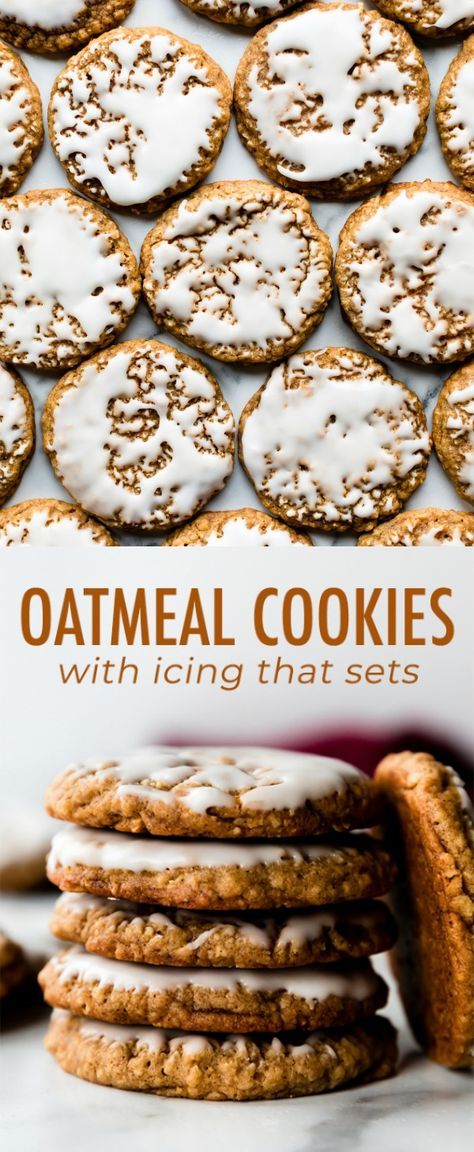 Old Fashioned Oatmeal Cookies, Iced Oatmeal Cookies, Oatmeal Cookies Chewy, Vanilla Icing, Oatmeal Cookie Recipes, Raisin Cookies, Oatmeal Chocolate Chip Cookies, Cookie Icing, Iced Cookies