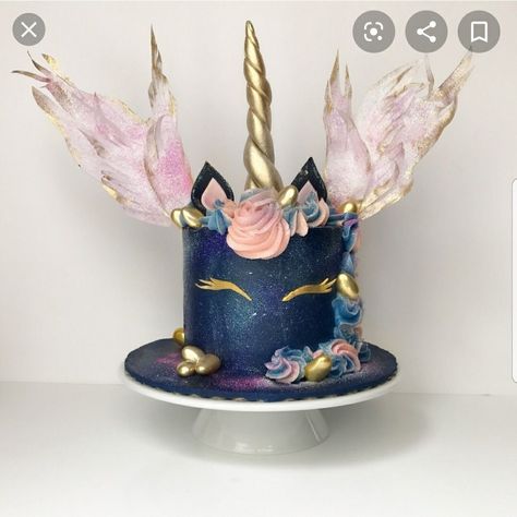 Galaxy Unicorn Birthday Party, Galaxy Unicorn Cake, Unicorn Cake With Wings, Pegasus Cake, Pegasus Wings, Galaxy Unicorn, Cake Unicorn, Unicorn Desserts, Galaxy Cake